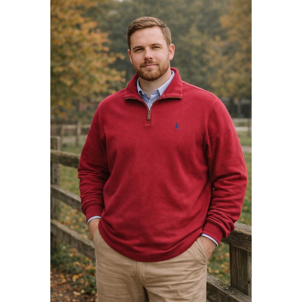 Polo Ralph Lauren Quarter Zip Pullover Cotton Knit Preppy Quiet Luxury Red Large